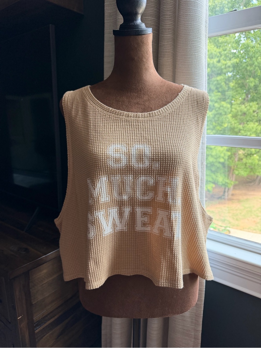 Offline by Aerie Tan Waffle Knit Graphic Crop Tank Size L — NWT
